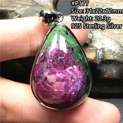 Natural Ruby Zoisite Tumbled Pendant Jewelry For Women Men Healing Crystal 31x22x12mm Beads Stone 925 Sterling Silver Gemstone
