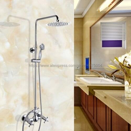 Polished Chrome Wall Mount 8 inch Bathroom Shower Faucet Mixer Taps Dual Handle with Hand Held Shower Ncy306