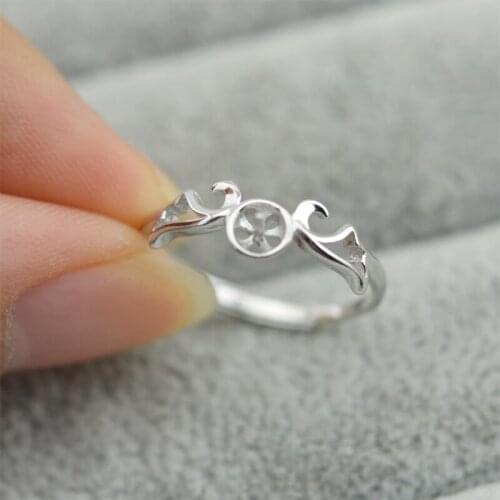 QIAOBEIGE 925 sterling silver angle ring accessory for DIY pearl ring women jewelry , can stick pearl on, 3 piece ring mounting