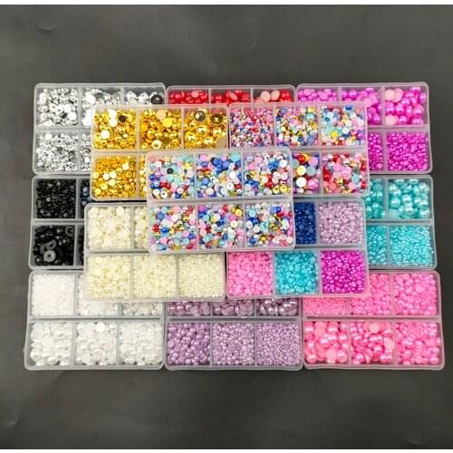 Mix Sizes Half Round Pearls 3000pcs/Box 6 Grid Set Flat Bottom Colorful ABS Semicircle Pearl Applied To Clothing Shoes