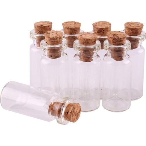 Size 10*28*5mm 1ml Mini Transparent Glass Wishing Bottles Tiny Jars Vials With Cork Stopper 100pcs