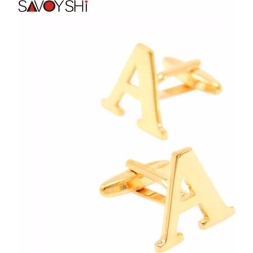 Luxury A-Z 26 Letter Cufflinks for Mens French Shirt High Quality Groom Wedding Gold Color Cuff buttons SAVOYSHI Brand Jewelry