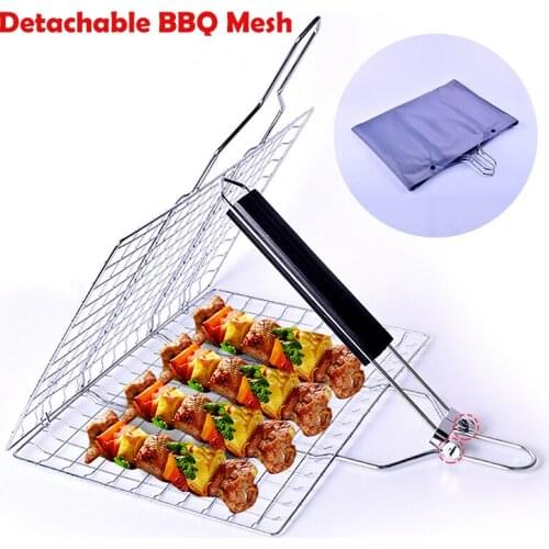 Detachable Stainless Steel BBQ Net Portable Metal Barbecue Mesh Large Size No Stick BBQ Mesh Outdoor BBQ Tools Accessories