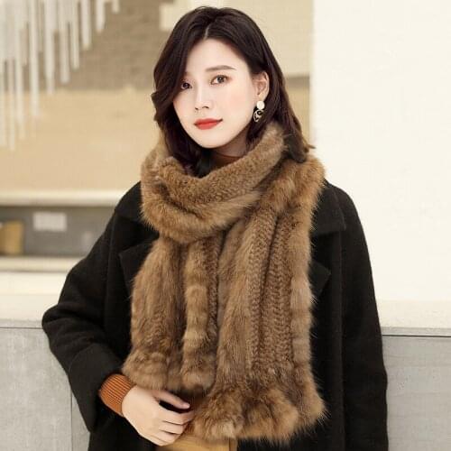 Lantafe Women Scarf Long Real Fur Collar Winter Scarf Widening Thickening Splicing Material Sable Mink Fur High Quality