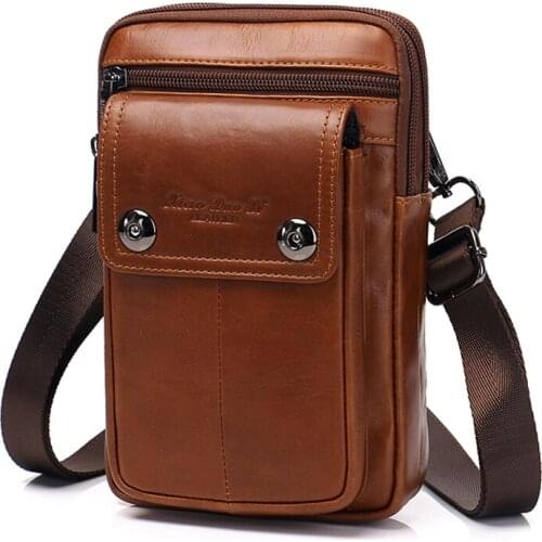Genuine Leather Shoulder Bag Fashion Mens Waist Pack Phone Pouch Vintage Messenger Crossbody Bags Male Fanny Pack Belt Bag 2018