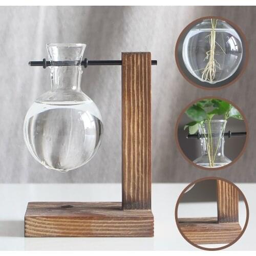 Terrarium Vases Terrarium Hydroponic Plant Wooden Creative Decoration Vintage Ornaments Accessories Supplies Frame Glass Vase