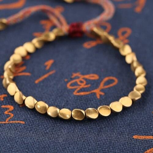 Handmade Tibetan Buddhism Woven Cotton Copper Bead Lucky Rope Bracelet Retro Personality Jewelry Gift