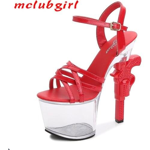 Mclubgirl Fashion Model High Heel Women Shoes Pistol Heel 17cm Sexy Transparent Platform Shoes Summer Sandals Stripper Shoes LFD
