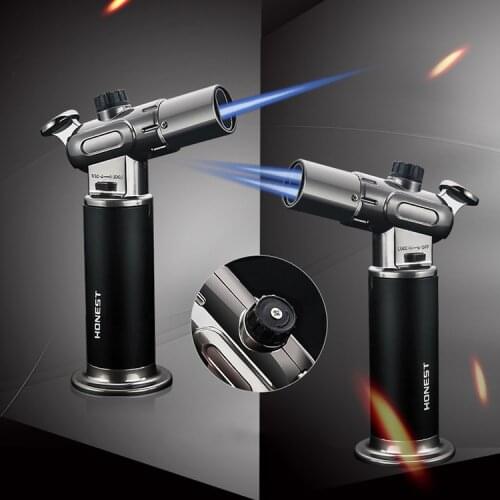 Windproof 1 Flame/2 Flames Changeable Direct Impact High Temperature Gas Inflatable Lighter Cigarette Cigar Fixed Lock Fire