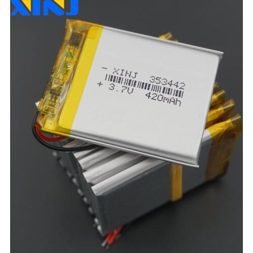 XINJ 10pcs 3.7V 420mAh lithium polymer battery lipo cell 353442 For music player smart watch DVC DVR Camera watches DVD MPl3/MP4