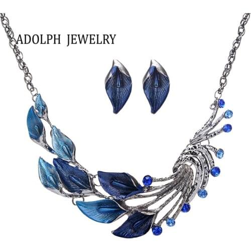 ADOLPH Jewelry for Women Luxurious Accessories Temperament Alloy Crystal Peacock Tail Jewelry Set Necklace and Earrings 2021 New