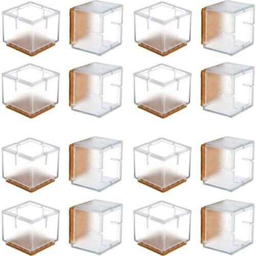 16Pcs Chair Leg Floor Protectors, Transparent Clear Silicone Table Furniture Leg Feet Tips Covers Caps, Felt Pads, Preve