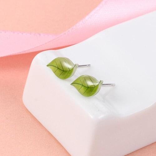 Green leaf Summer Lovely pink Watermelon transparent resin Stud Earrings Cute sakura Fruit Ear Nail Jewelry For Women Girl