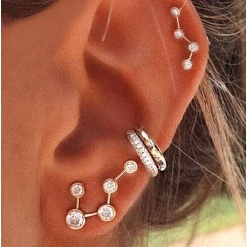 Gothic Style Lightning Earrings Climb Stud Earring for Women Crystal Gold Color Vintage Minimalist Jewerly