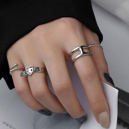 Belt Buckle Bamboo Double-Layer Geometry Index Finger Opening Rings For Women Couple Cold Wind Trend Jewelry