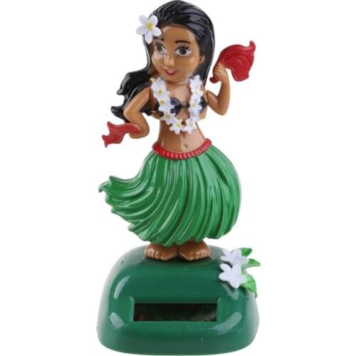 1PC Car Ornaments Hawaii Girl Hula Shaking Head Toy Solar Powered Auto Interior