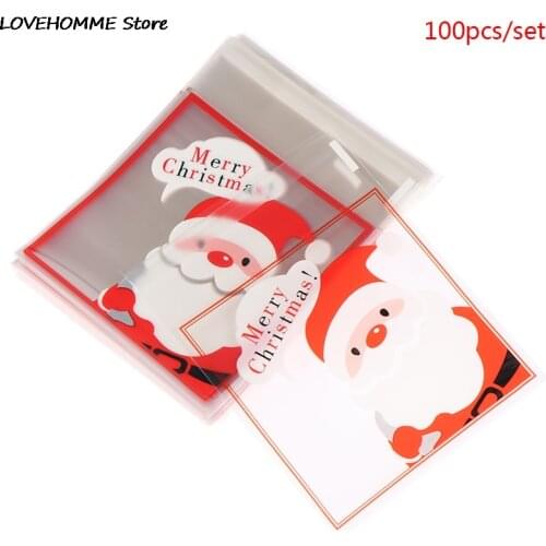 100pcs/set Christmas Candy Ziplock Bags Biscuit Cow Tie Transparent Packaging Bag