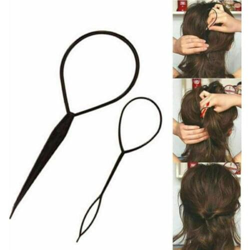 2 Pcs Ponytail Creator Plastic Loop Popular Hair Styling Tools Black Topsy Tail Clip Hair Braid Maker Fashion Salon