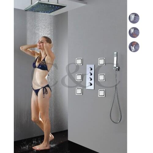 20 Inch LED 3 Colors Rainfall Shower Head Set All Metal LED Rainfall Bathroom Shower Set