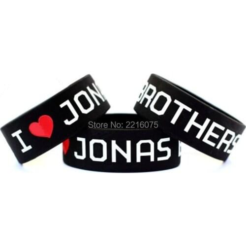 300pcs One Inch I Love Jonas Brothers wristband silicone bracelets free shipping by DHL express