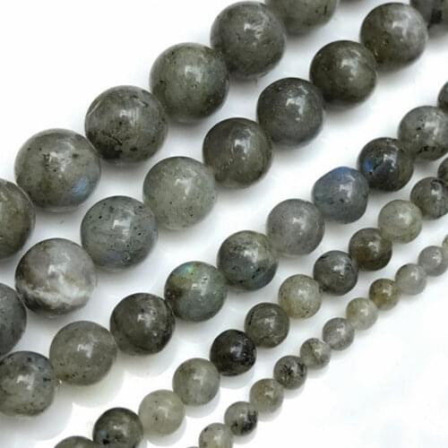 4-12mm Natural Round Gray & Yellow Labradorite Stone Beads For Jewelry Making Beads Bracelet For Women 15'' Needlework DIY Beads