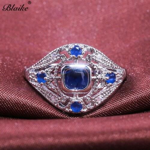 Blaike Vintage White Gold Filled/Yellow Gold Filled Rings For Women Inlay Blue/Green Zircon Wedding Engagement Jewelry gifts