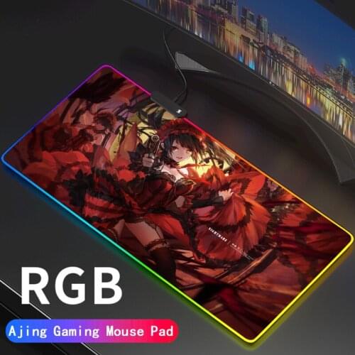 DATE A LIVE Gaming Mouse Pad Large 80x30/90x40cm rgb Mousepad Light Desk Mat Computer Gamer LED Backlight Keyboard Carpet