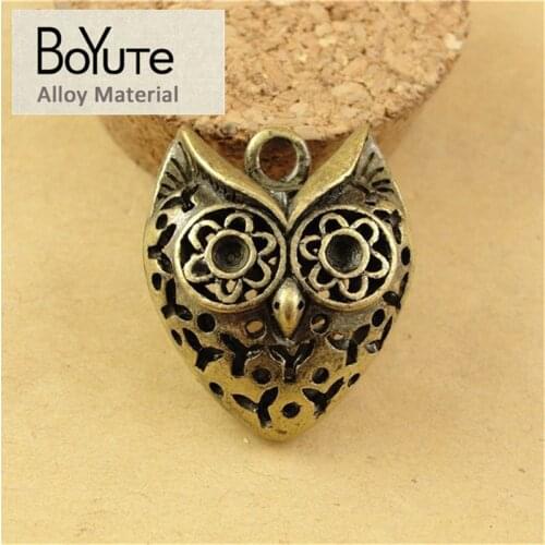 BoYuTe (10 Pieces/Lot) 29*26*15MM Vintage Accessories Parts Alloy Material Antique Bronze Hollow Owl Charms for Jewelry Making
