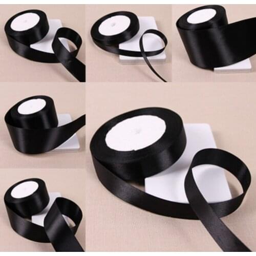 25 yards/lot Black Silk Satin Ribbon for Wedding Party/Gift packing/Christmas/New Year/birthday Apparel Sewing Fabric with gold