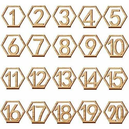 1-20 Wooden Wedding Table Numbers Hexagon Shape with Holder Base Catering Decor