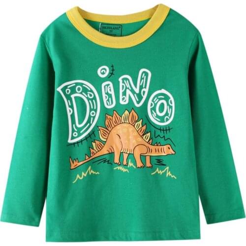 Gold Treasure Spring And Autumn Green Dinosaur Boy T-shirt Girls Cotton Childrens Long-sleeved Shirt Kids Clothes
