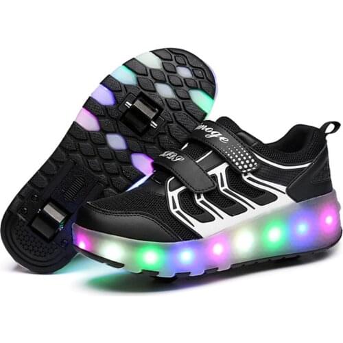 Size 28-40 Kids Roller Sneakers with LED Lights Boys Girls Glowing Wheels Shoes for Children Luminous Shoes on Wheels Re-charged