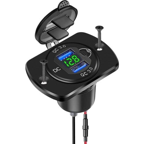 DIY Quick Charge 3.0 Dual USB Car Charger QC3.0 Voltmeter Switch 36W Waterproof Power for Car Boat Motorcycle Truck Golf Cart