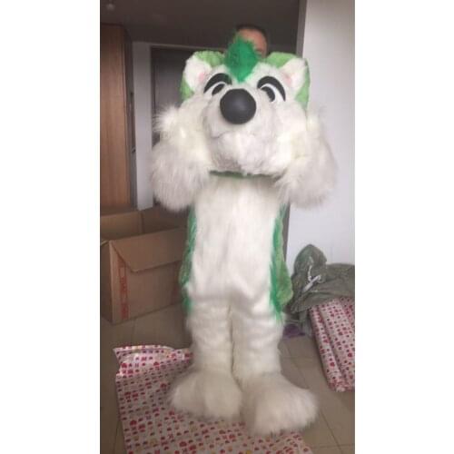 Long Fur Green Husky Dog Mascot Costume Fursuit Cosplay Party Fancy Dress Outfits Advertising Promotion Carnival Halloween Xmas