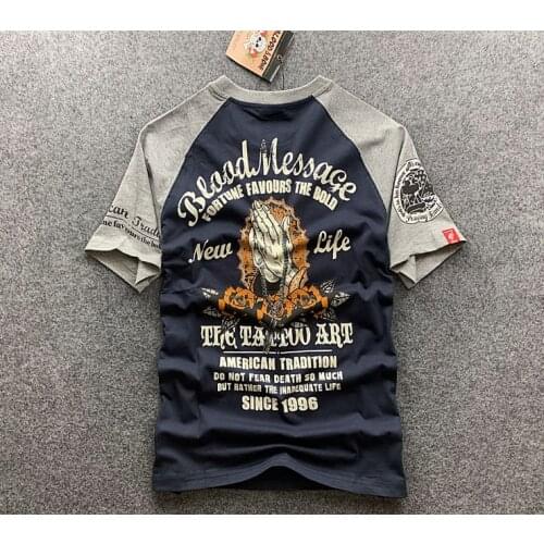 Lotus Print Tattoo T Shirt Mens Casual Cotton Short Sleeve Rock Biker T shirts Hand Beads Painting Hip Hop Tops Tees Shirt