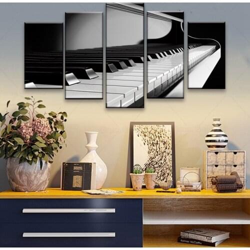Canvas Wall Art Pictures Modern Framework Living Room 5 Pieces Piano Keys Music Instrument Decoration HD Printed Poster Painting