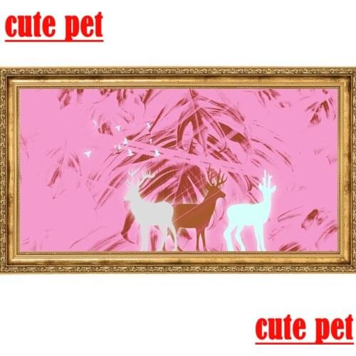 Cute pet No Frame Pink elk diy cross-stitch Mosaic diamond Painting embroidery Large full drill wallpaper living room decoration