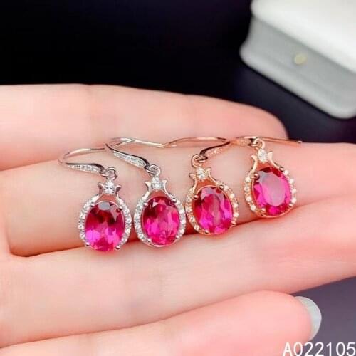 KJJEAXCMY fine jewelry 925 sterling silver inlaid natural pink topaz women classic elegant gem eardrop earrings support detectio