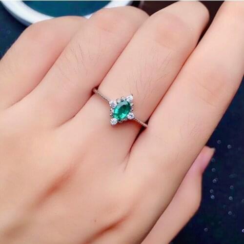 Cute Silver Emerald Ring for Girl 4mm*6mm Natural Emerald Silver Ring 925 Silver Emerald Jewelry Brithday Gift for Woman