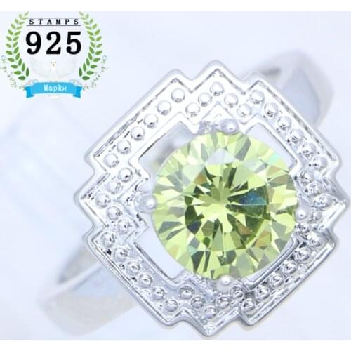 Retro Ring for Women 925 Sterling Silver Ring Round Olive Green Cubic Zirconia Opening Adjustable Size Ring