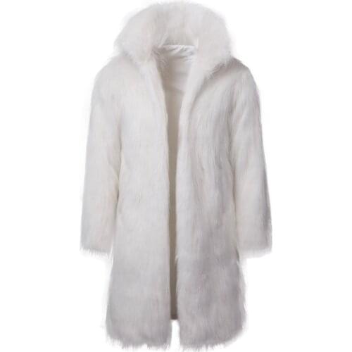 Winter Men Coat Jackets European American Male Faux Fur Black White Long Jacket Full Sleeve Loose Casual Solid Color