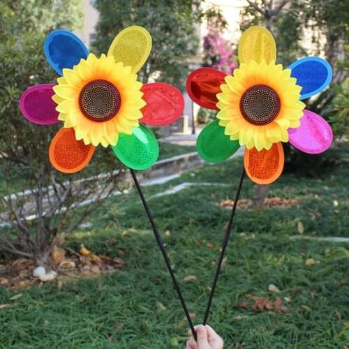 Hot 10Pcs Colorful Rainbow Sun Flower Spinner Wind Windmill Garden Yard Outdoor Decor Random Color Kids Gift