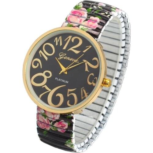 Hot Sale Luxury Women Elasticity Flower Shrink Bracelet Dress Retro Clock Quartz Wrist Watch Gift bayan saati horloge dames *L