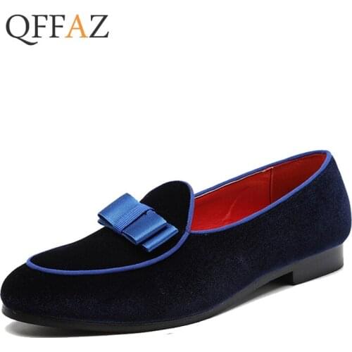 QFFAZ Men Formal Wedding Leather Shoes 2019 Fashion Bowknot Suede Loafers Male Flats Gentlemen Casual Slip on Leather Shoes
