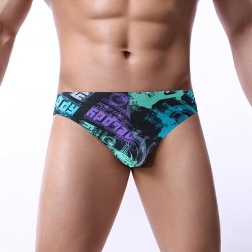 Men Underwear Ice Silky Thongs Sexy Flowers Print Briefs Bulge Pouch Men Bikini Jockstrap Breathable Gay Underwear Briefs Thong