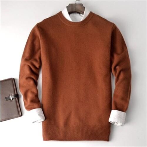 Large size pure goat cashmere thick knit men smart casual Oneck loose pullover sweater solid color S-3XL retail wholesale