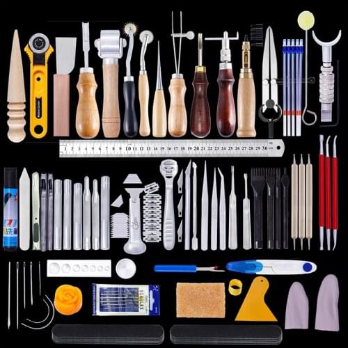 MIUSIE L7 Professional Leather Craft Tools Kit Hand Cutter Carving Stitching Punch Carving Work Leather Tool Set Accessories