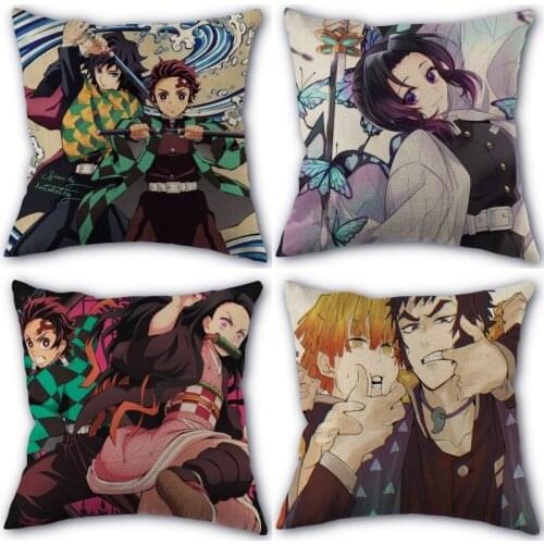Nice Kimetsu No Yaiba Pillowcase Cotton Linen Fabric Square Zipper Pillowcase New 45X45cm Wedding Decorative Pillow cover 0303