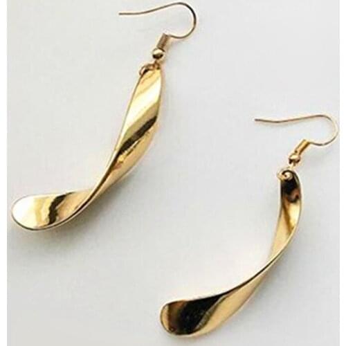 New Fashion Women Metal Earrings High Quality Gold Color Spiral Wave Bending Earrings Charm Long Earrings Wholesale Gift