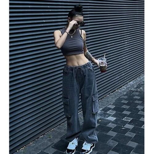 Autumn High Waist Jeans Loose Mopping Trousers Hip Hop Retro Men Women Cargo Pants High Quality Big Pockets 2021 New Cotton Y2k